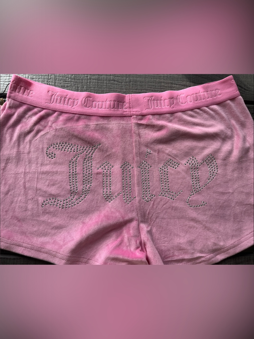Juicy Couture Pink Velour Rhinestone Logo Shorts